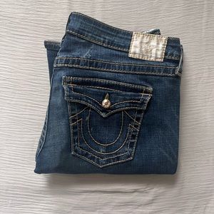 Honey Gold True Religion Jeans Rhinestone Thick Stitch Becky Big T